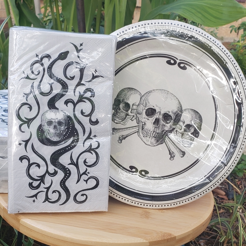 LOT of Martha Stewart Halloween Disposable plates and napkins Skulls